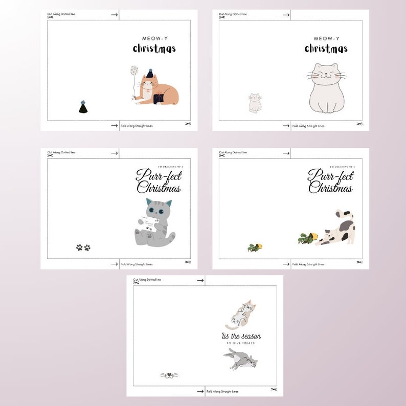 Printable Cat Christmas Cards Bundle Funny And Cute Etsy