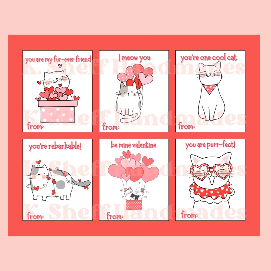 Printable Cat Valentines Day Cards Etsy