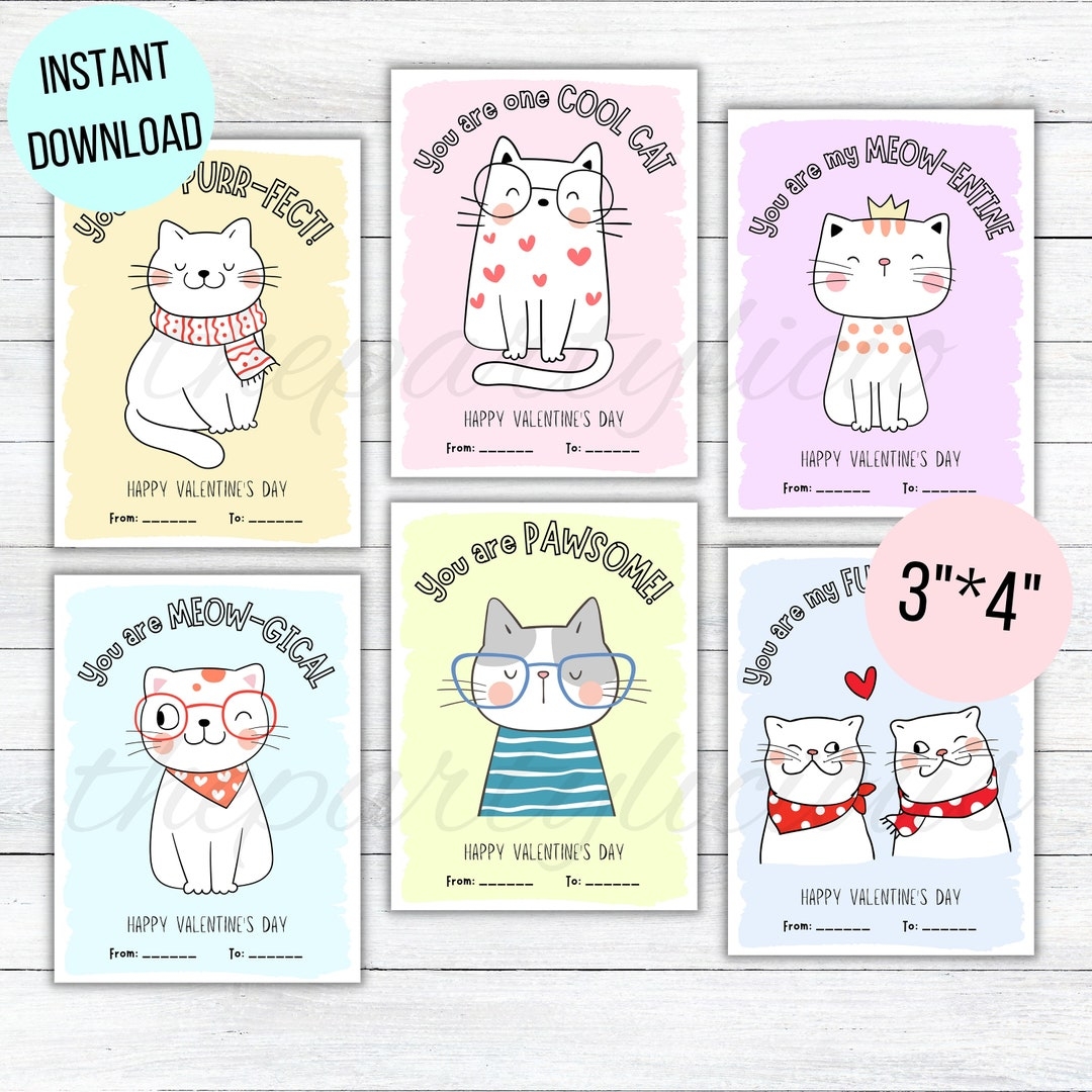 free printable cat valentines day cards