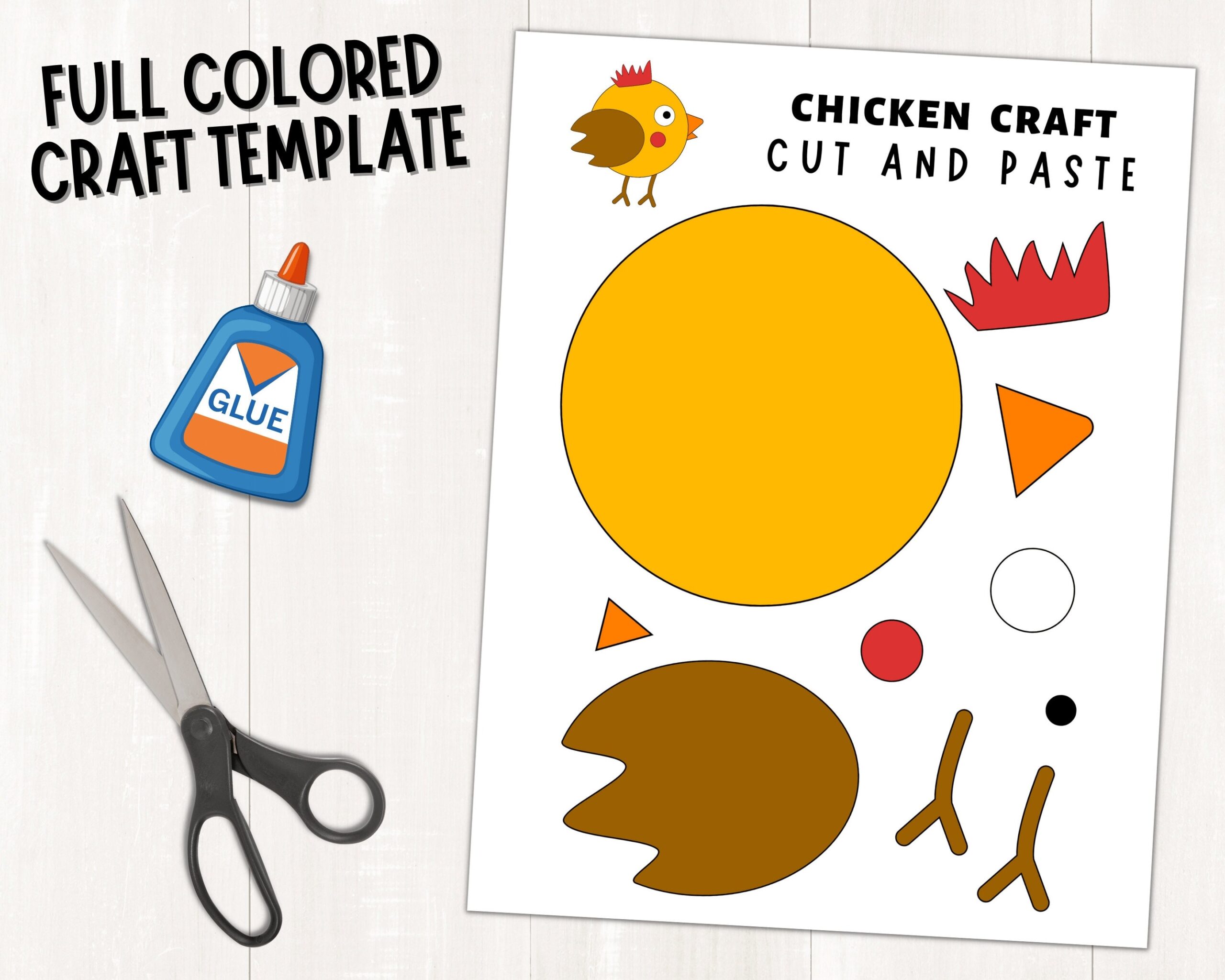 Printable Chicken Craft Template Farm Animal Craft Activity Chicken 