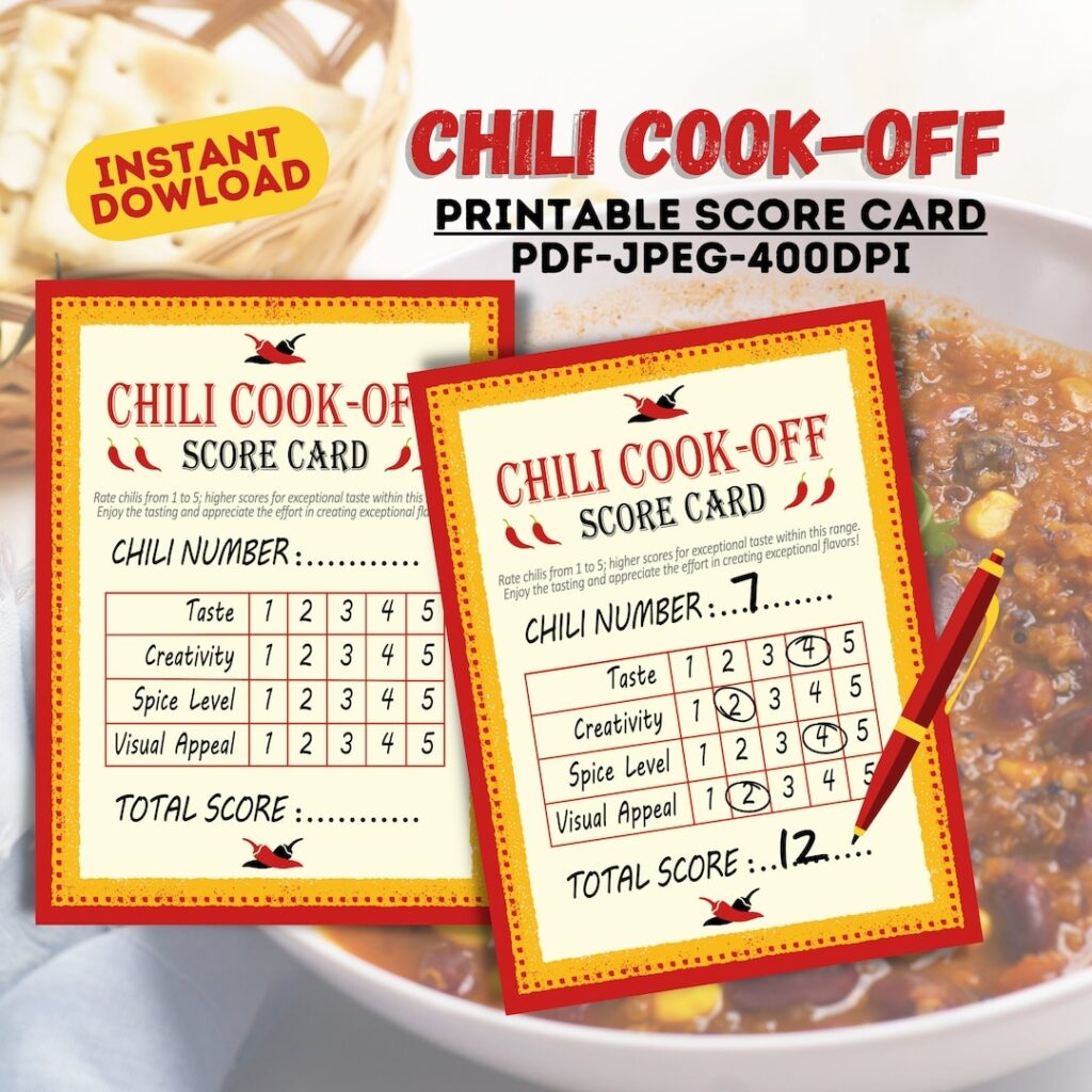 Printable Chili Cook Off Score Cards Chili Scoreboard Labels Chili
