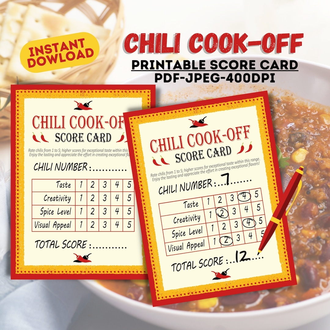 Printable Chili Cook Off Score Cards Chili Scoreboard Labels Chili 