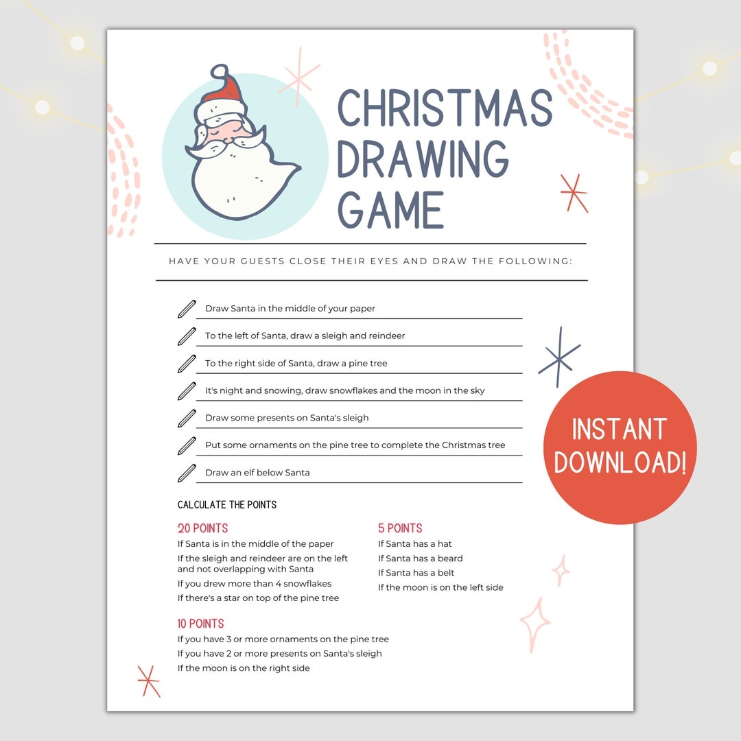 Printable Christmas Drawing Game For Office Holiday Parties Or Family 