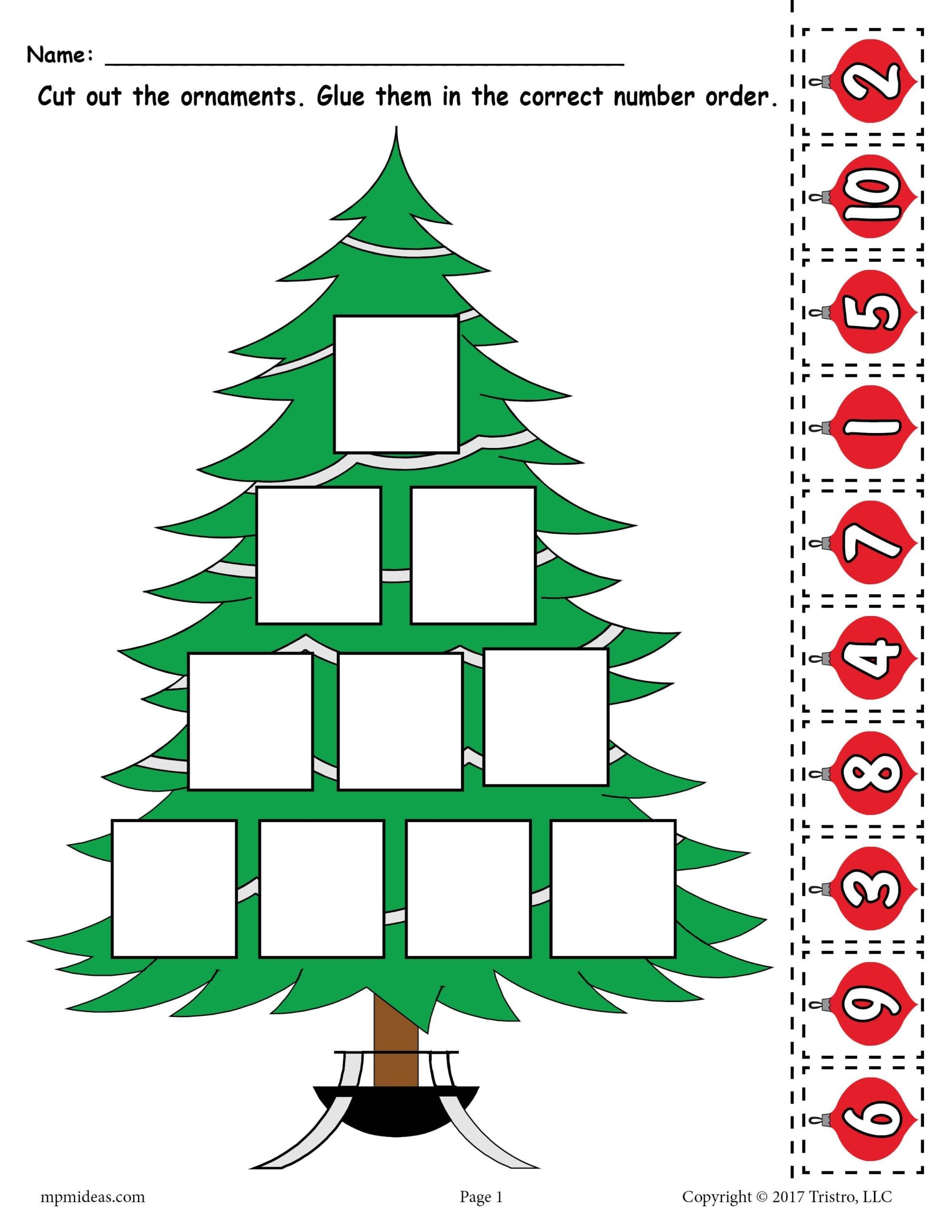 Printable Christmas Tree Ordering Numbers Worksheet Numbers 1 10 