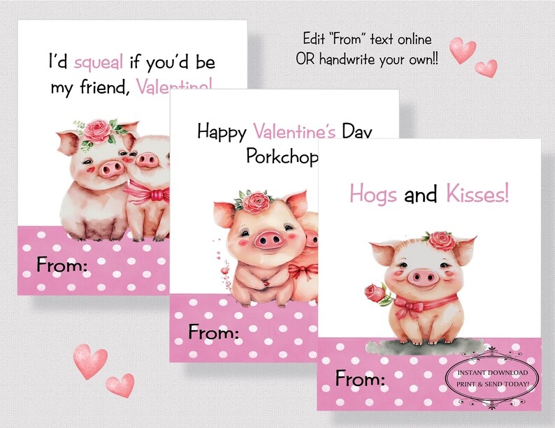 PRINTABLE CLASSROOM VALENTINE Cards Cute Pink Pig Valentine Cards For 