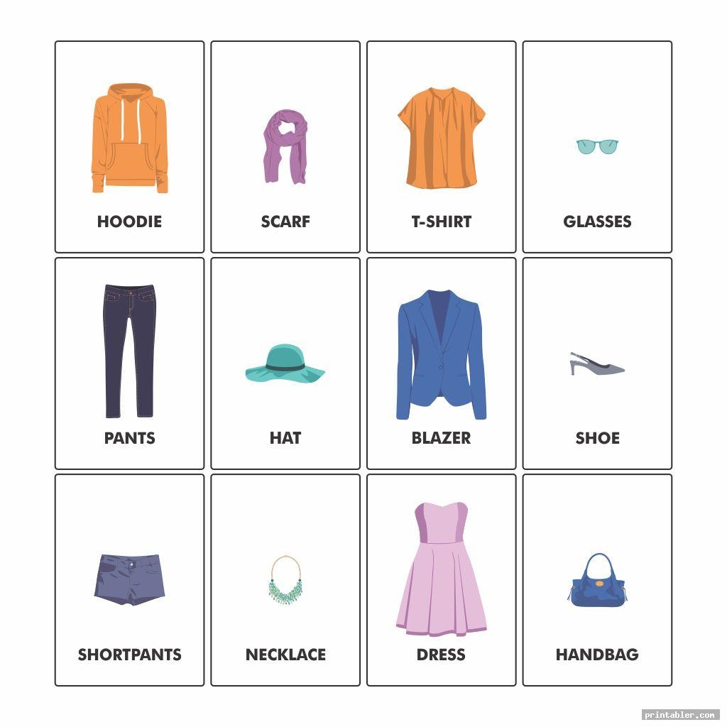 Printable Clothes Flashcards For Toddlers Gridgit