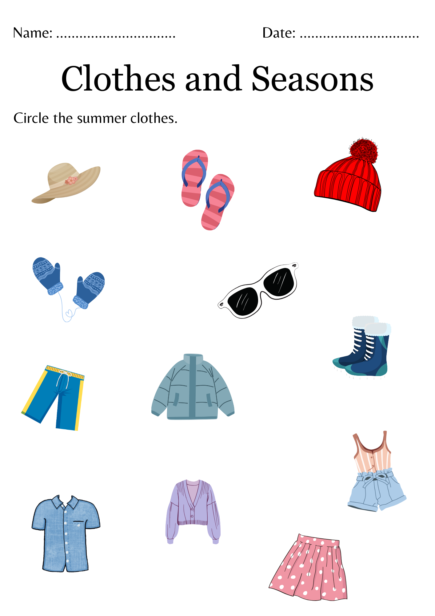 Printable Clothes For Different Seasons Worksheet Weather And Clothes 