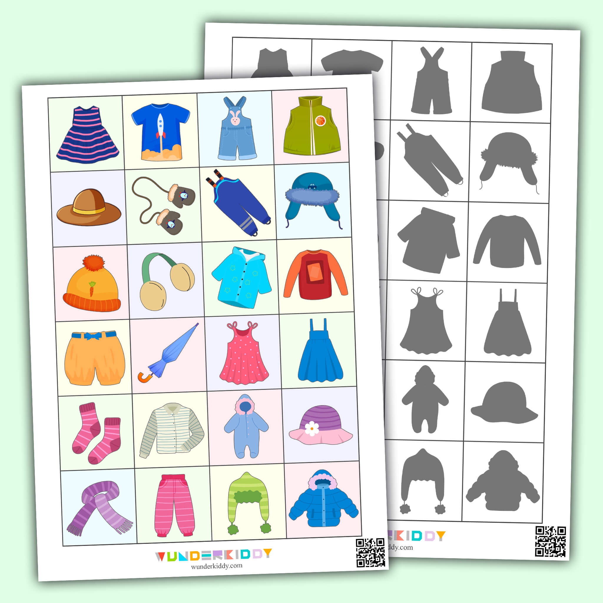 Printable Clothes Shadow Matching Worksheet For Kindergarten