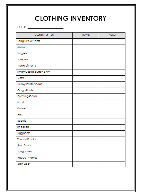 Printable Clothing Inventory Form Free Printable Vrogue co