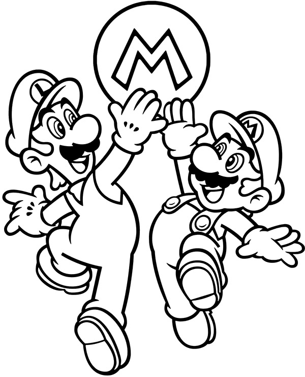 Printable Coloring Page Mario Luigi