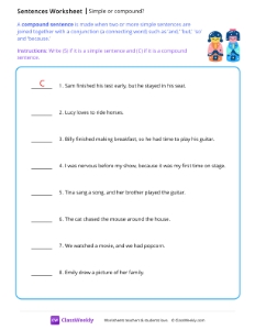 compound sentences worksheet