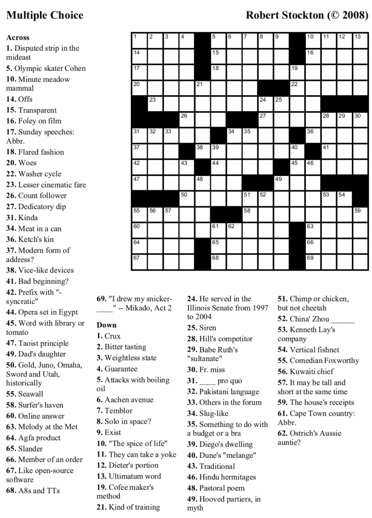 Printable Crossword Puzzles For Teens Printable Crossword Puzzles
