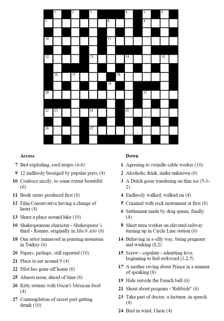 printable cryptic crossword puzzles