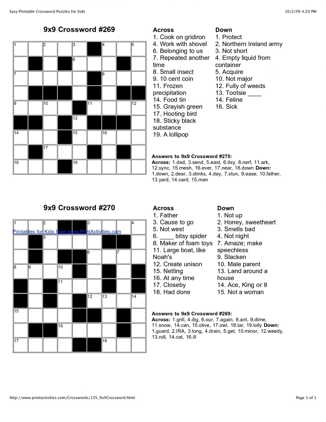 printable daily crossword puzzles