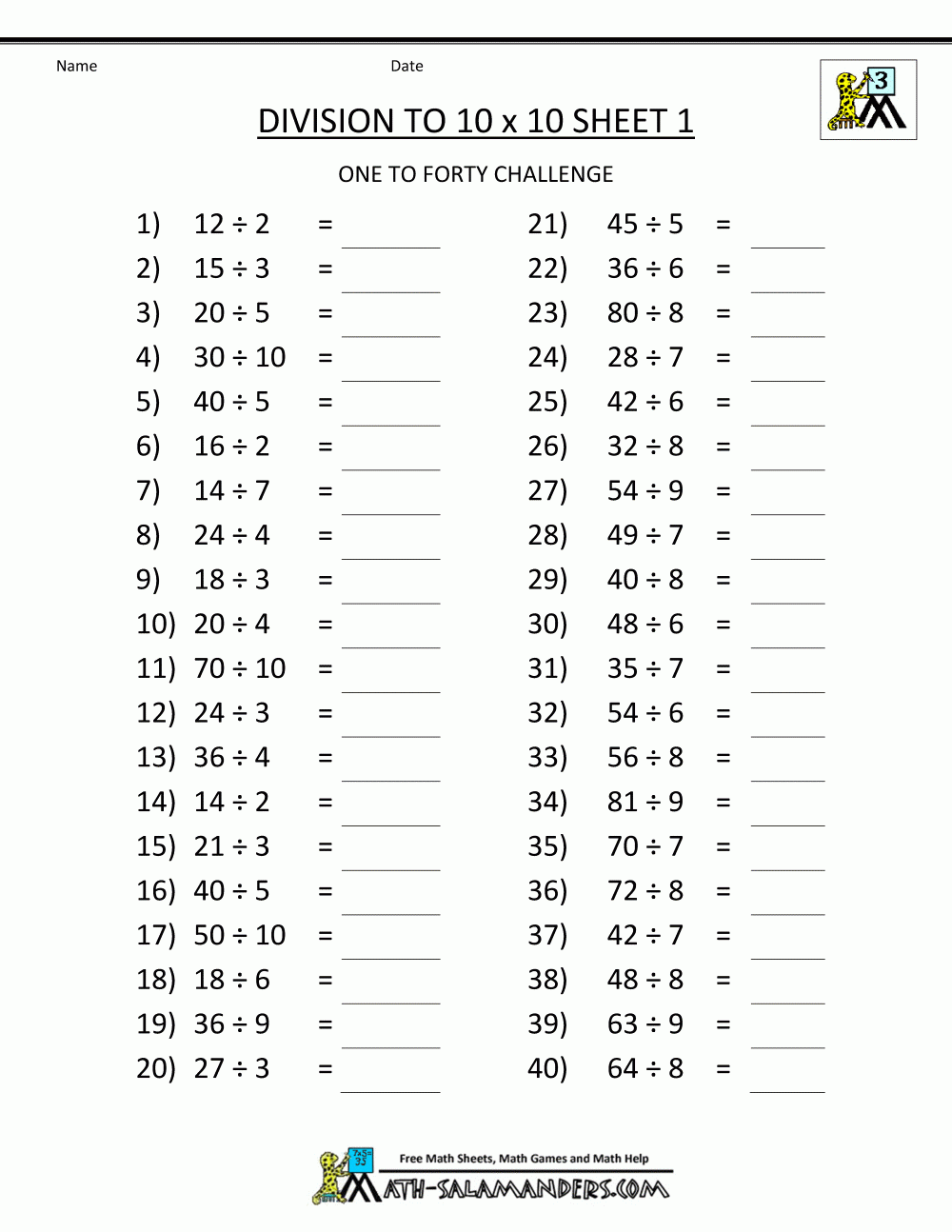 division math worksheets