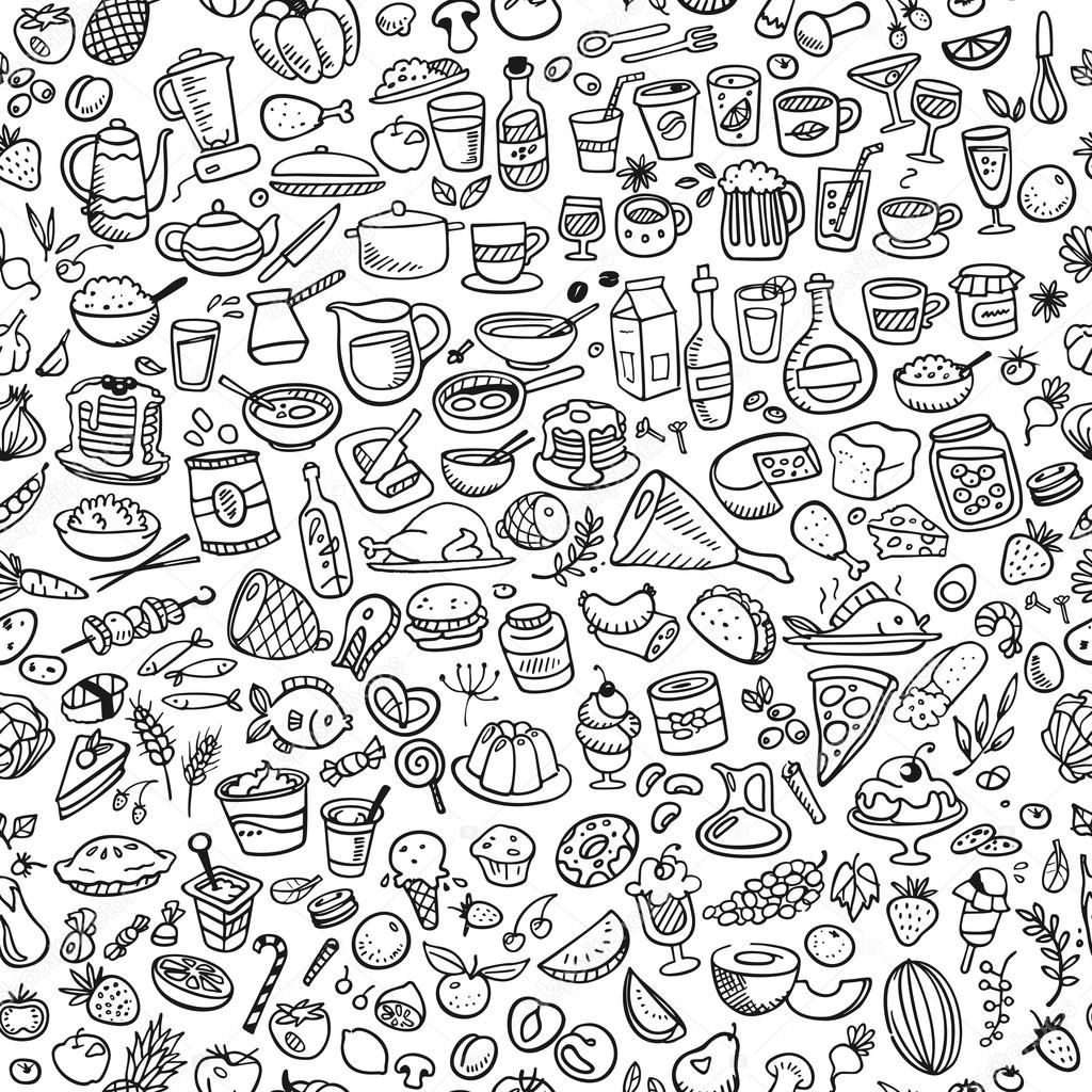 Printable Doodle Art Coloring Pages Food
