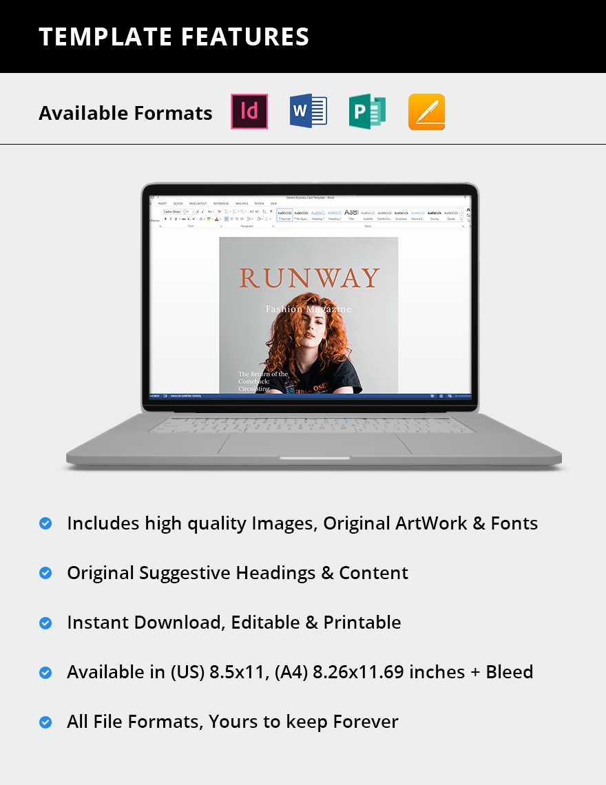 Printable Fashion Magazine Template In InDesign Word Publisher Pages 
