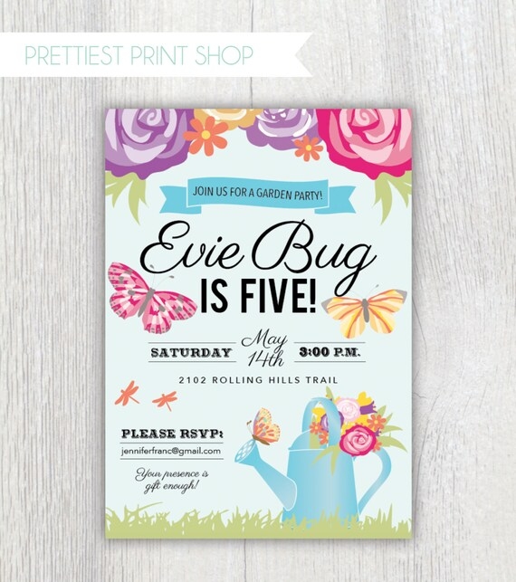 Printable Garden Party Invitation Butterfly Party Watering Can 