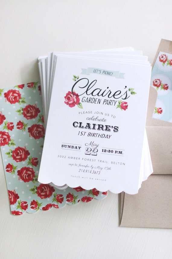 Printable Garden Party Invitation Picnic Invitation First Birthday 