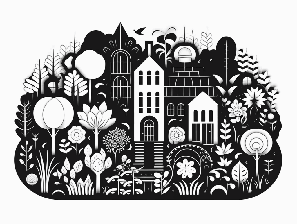 Printable Garden Scene To Color Coloring Page