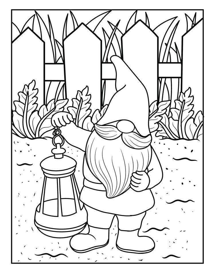 Printable Gnome Garden Coloring Pages For Adults Etsy Garden
