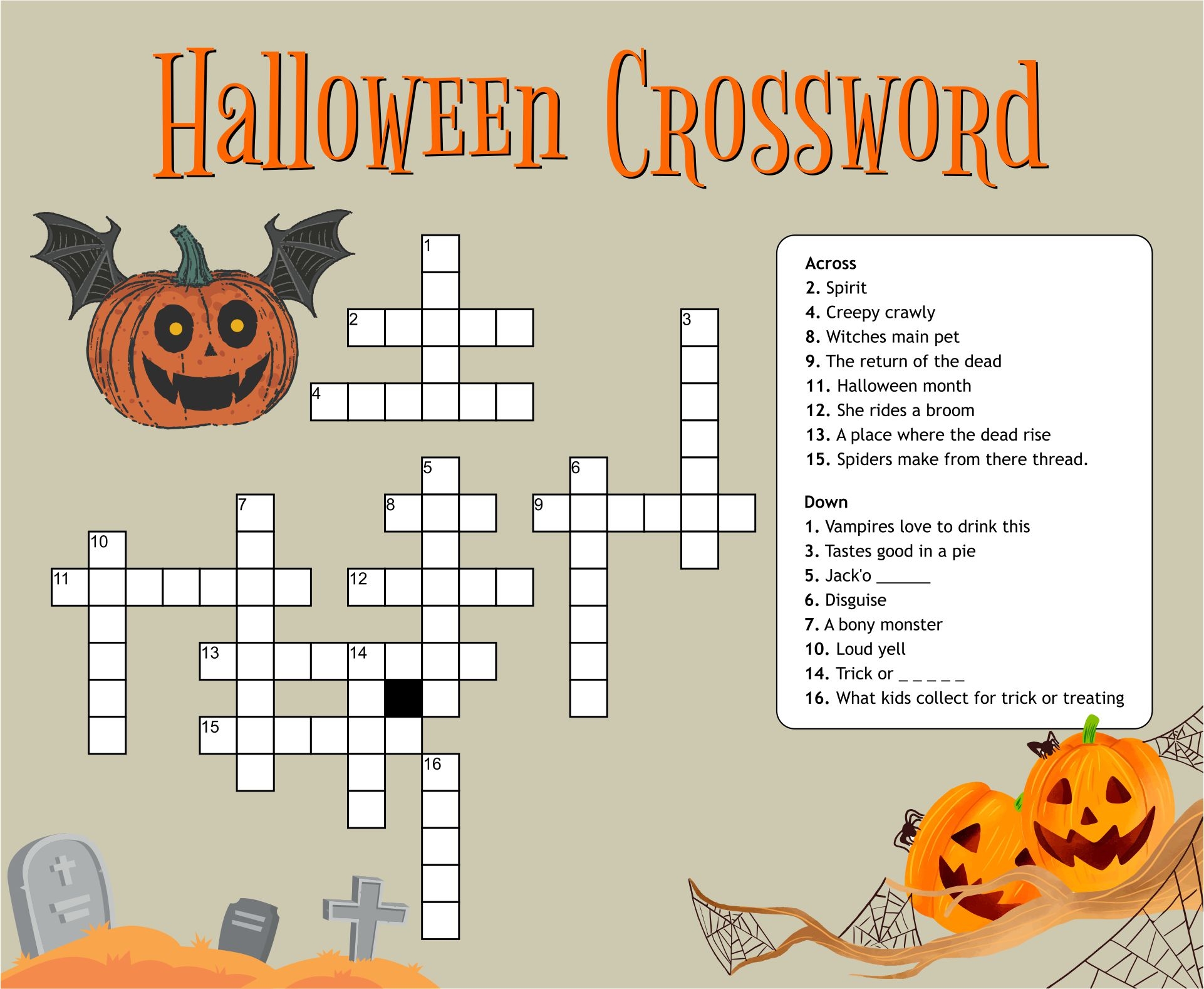 Printable Halloween Crossword Puzzles