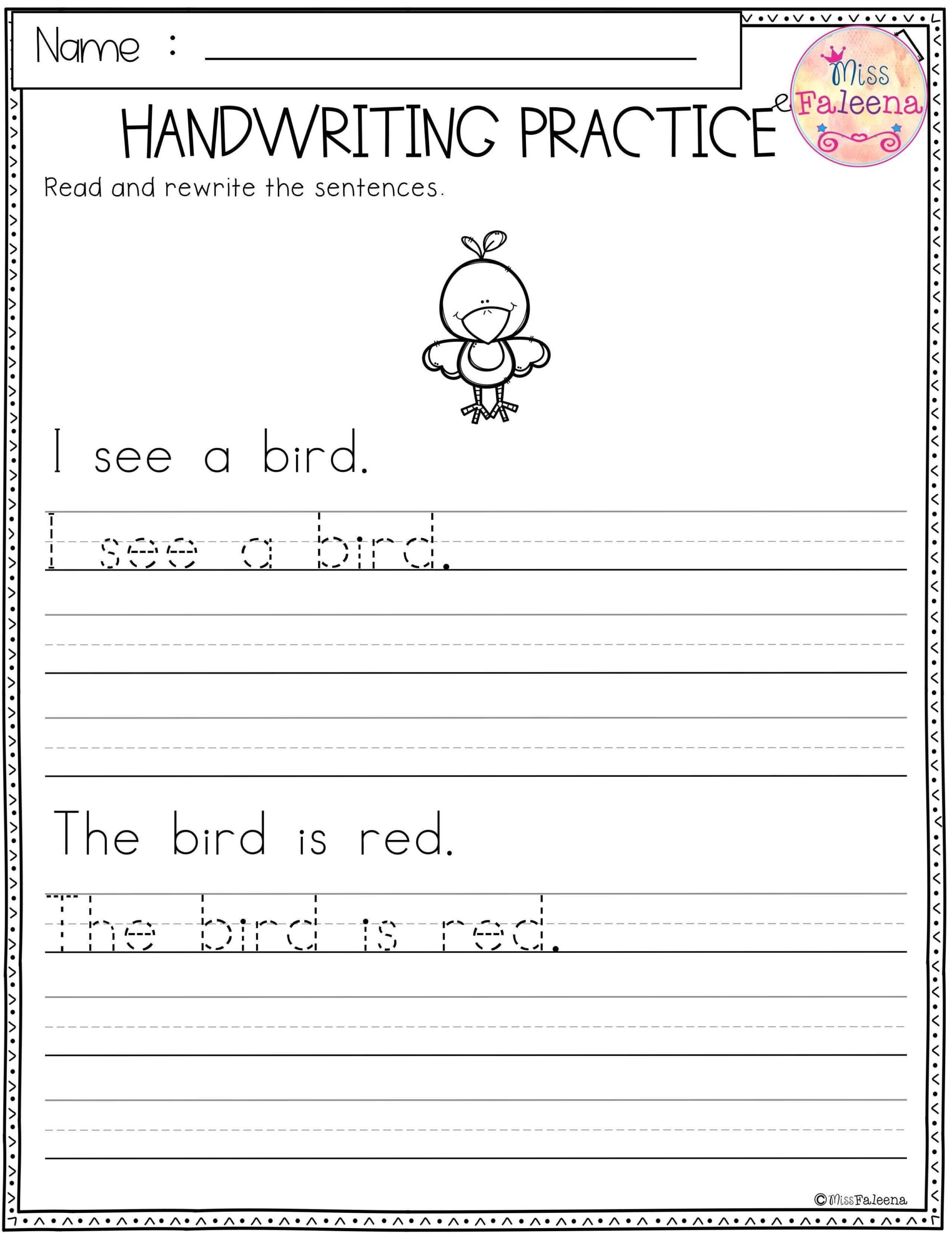 kindergarten handwriting worksheets