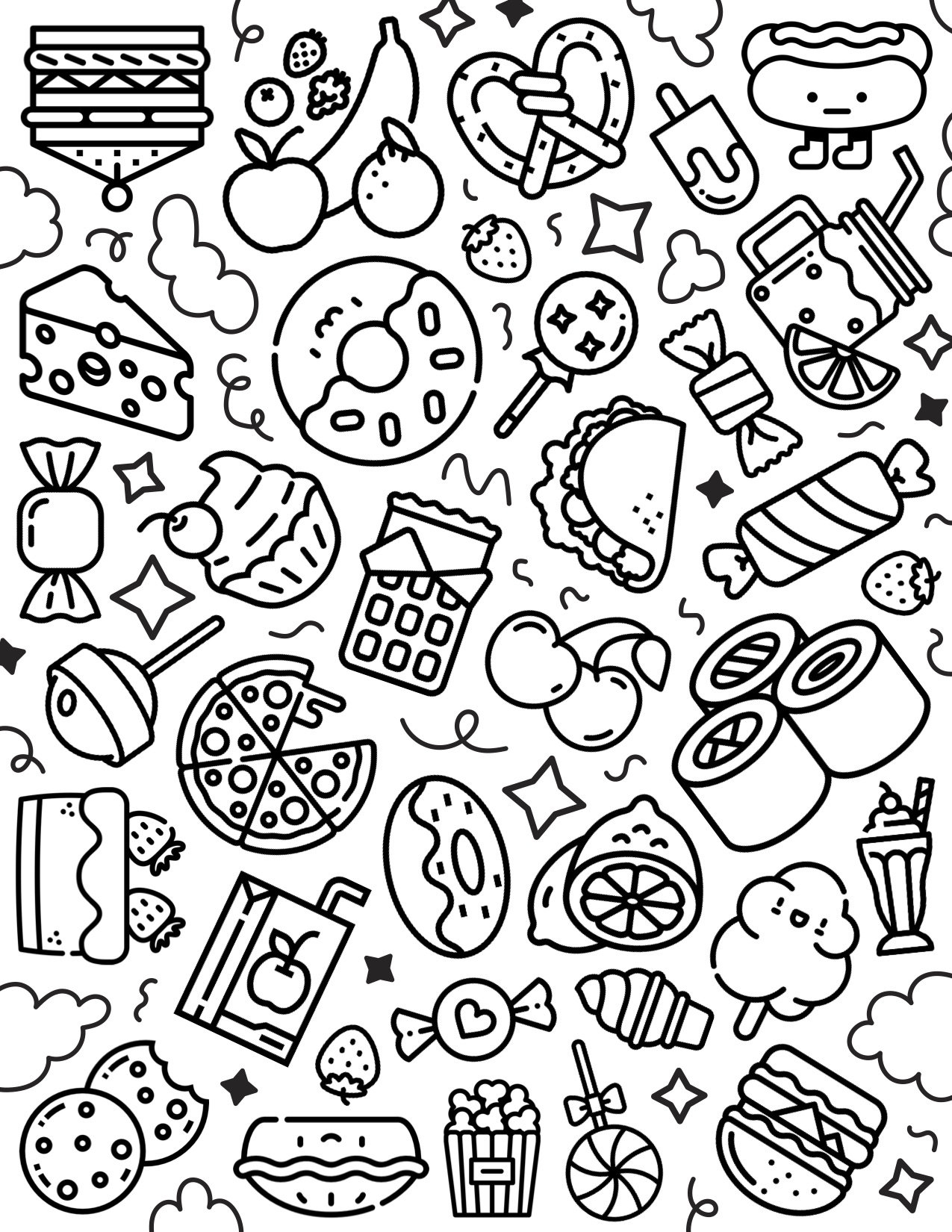 Printable Kawaii Junk Food Kids Coloring Page Coloring Home