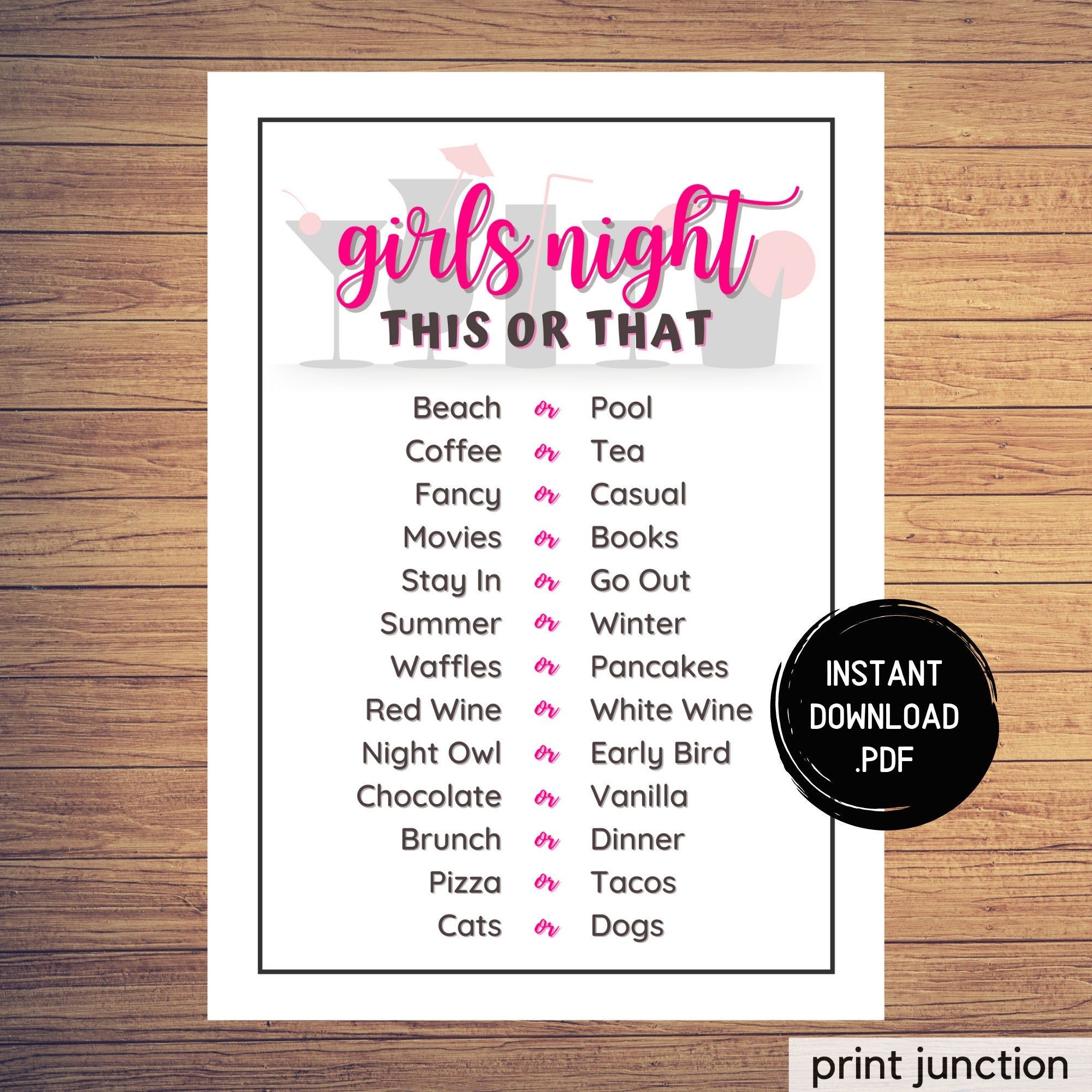 printable games for girls night