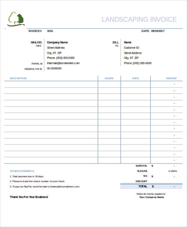 Printable Landscaping Invoice Template