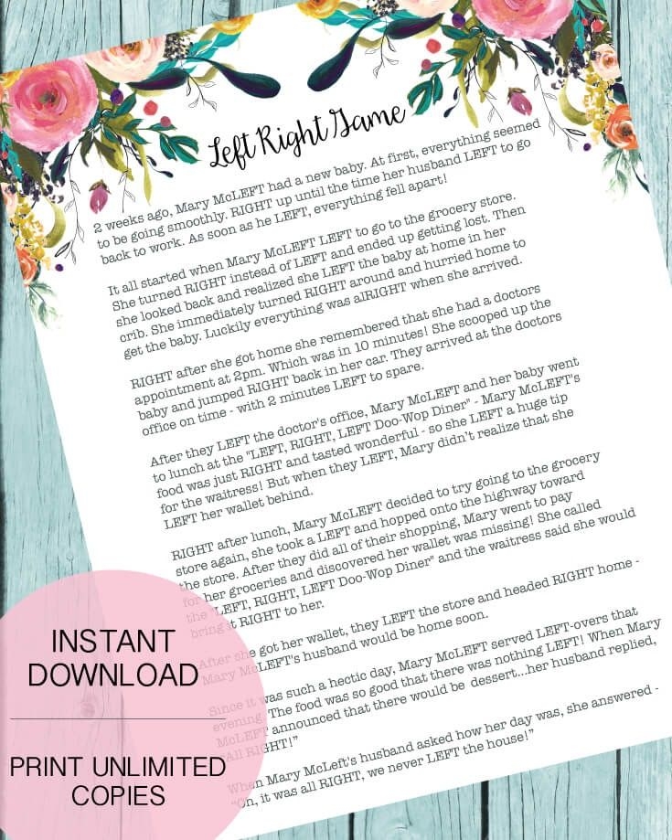 Printable Left Right Baby Shower Game Yellow And Gray So Fun And