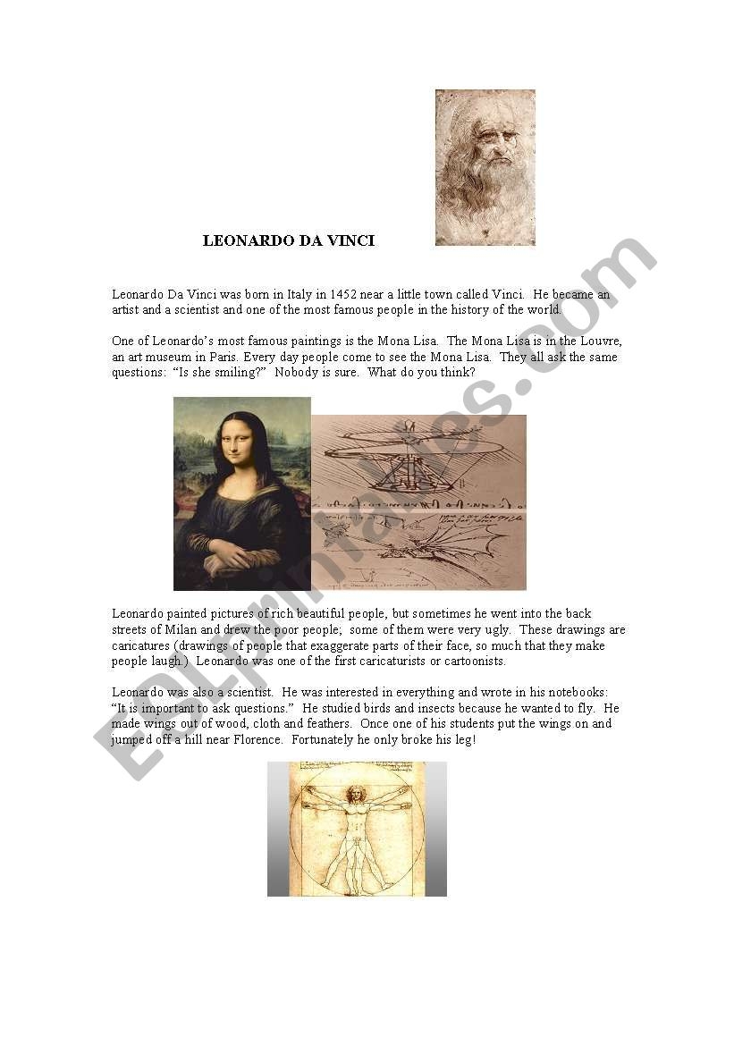 Printable Leonardo Da Vinci Worksheets Printable Word Searches