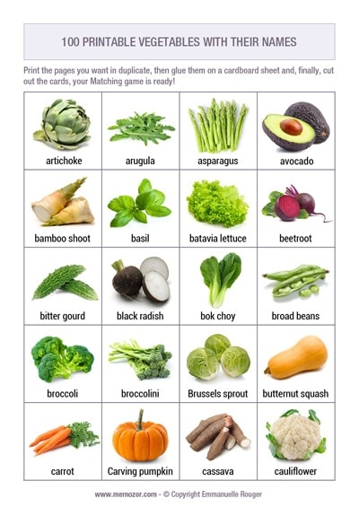 Printable List Of Vegetables