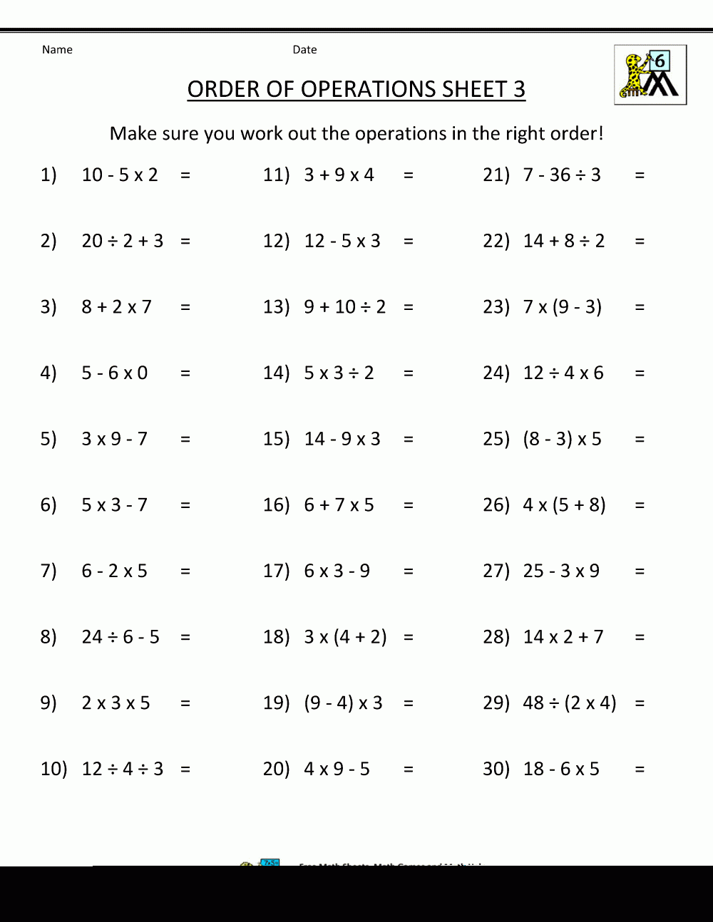 Printable Order Of Operations Worksheets With Answers Printable 