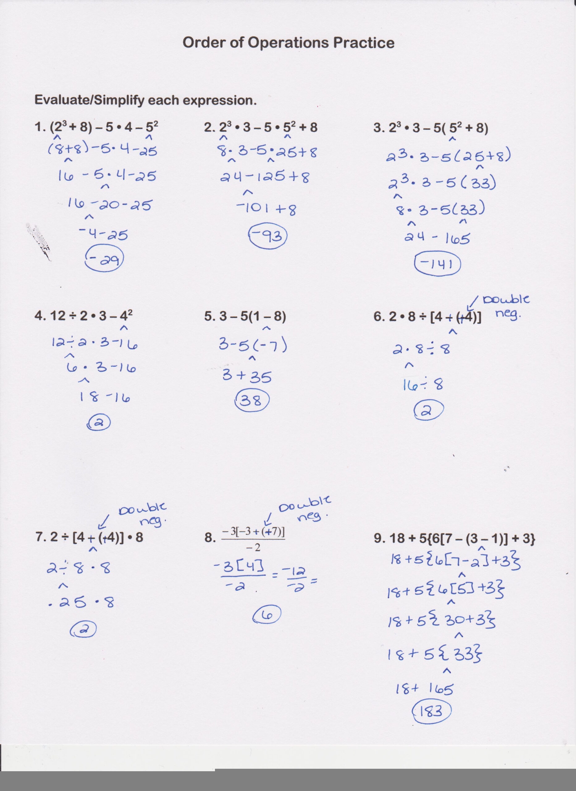 Printable Order Of Operations Worksheets With Answers Printable 