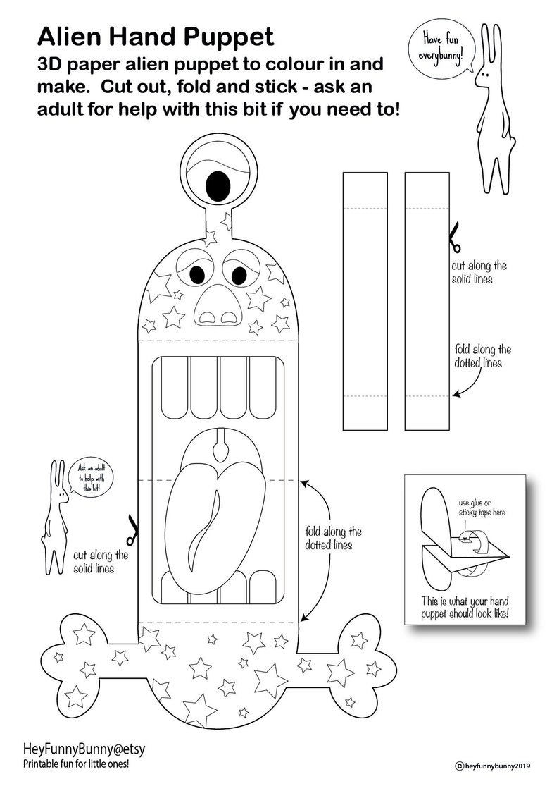 Printable Paper Craft Alien Hand Puppet Etsy