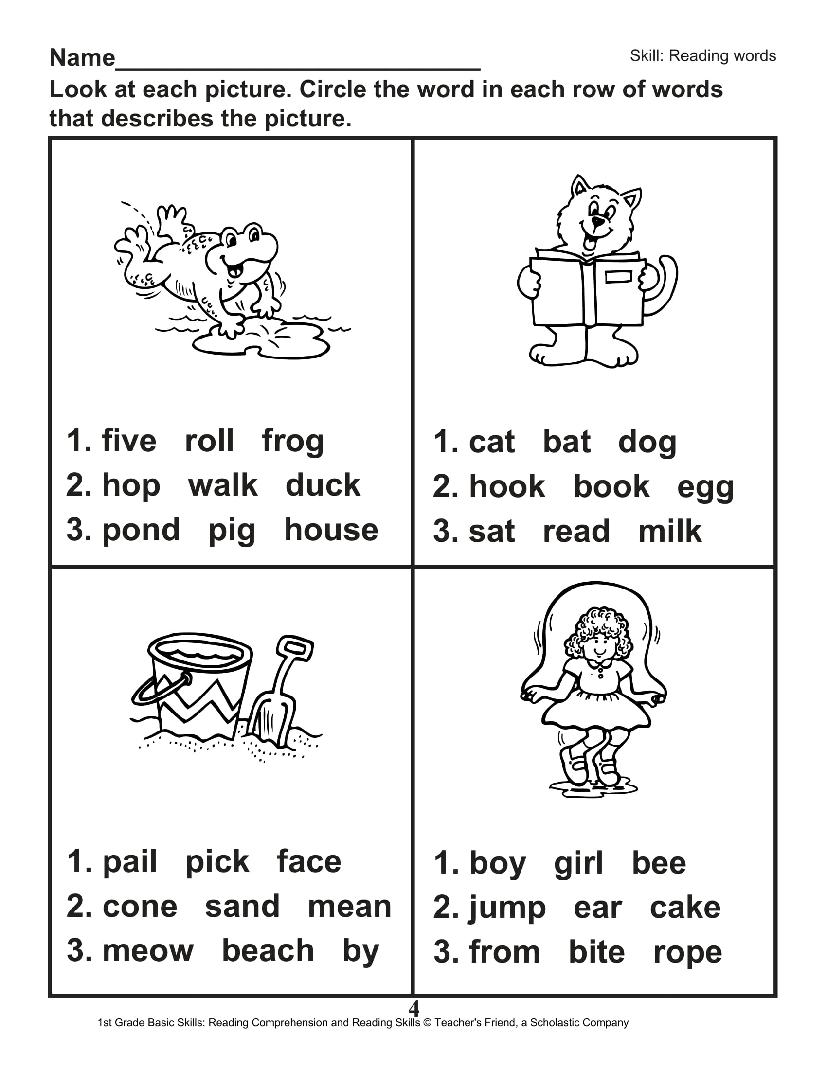 printable reading activities for grade 1