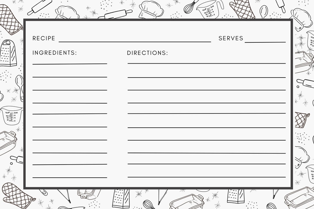PRINTABLE Retro Black White Recipe Cards Designed With Kitchen 