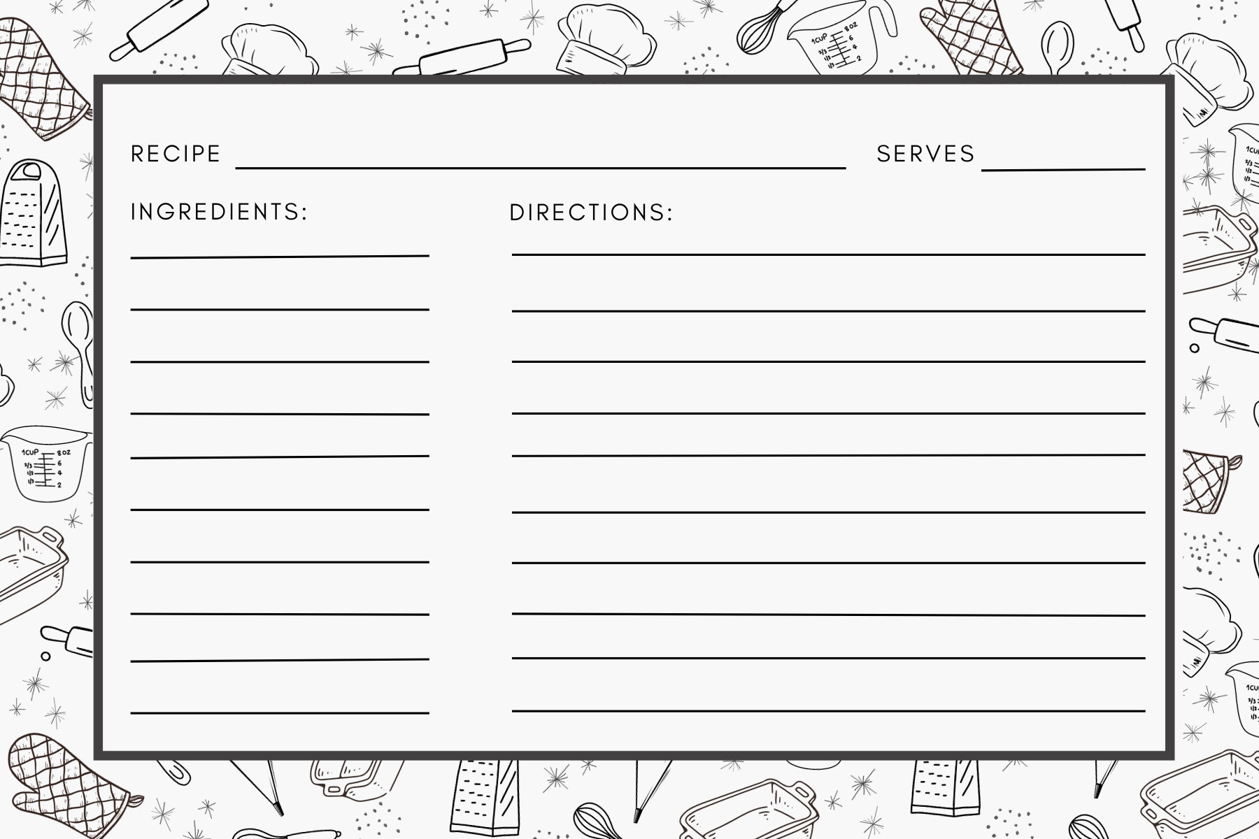 PRINTABLE Retro Black White Recipe Cards Designed With Kitchen 