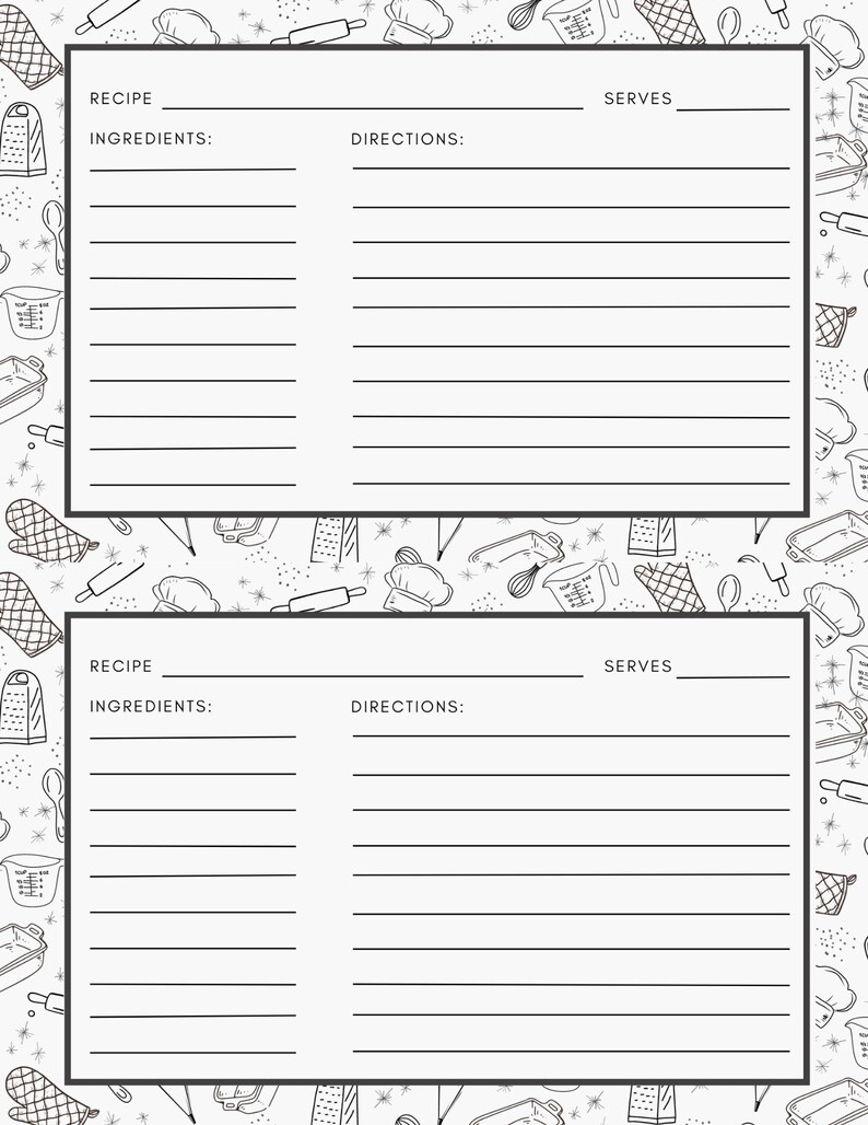 free printable black and white recipe cards