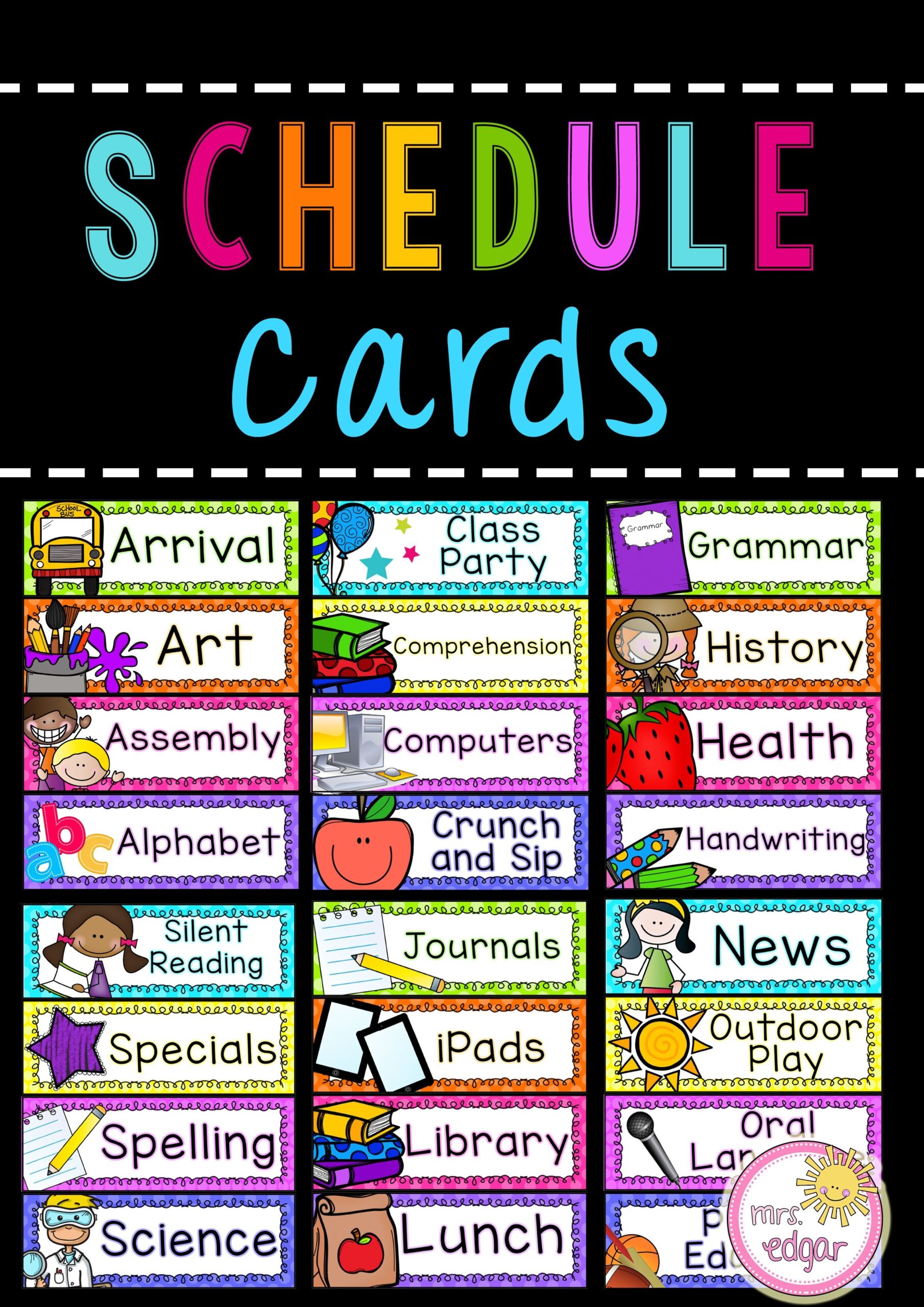 free printable class schedule cards