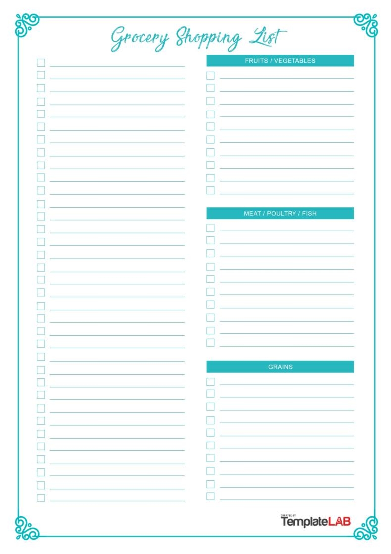 free printable shopping list template