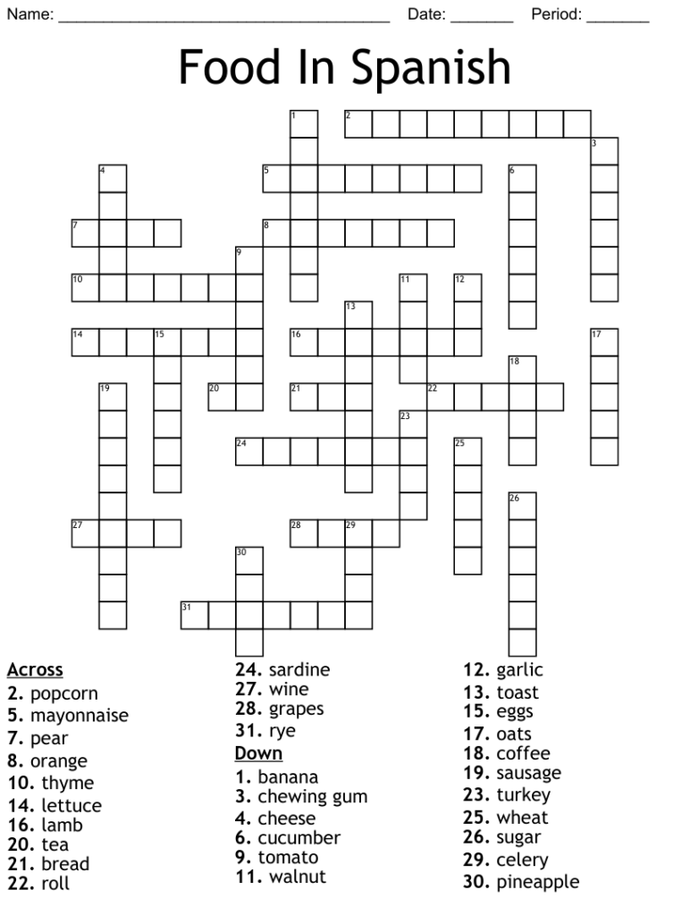 Printable Spanish Crossword Puzzle Free Crossword Puzzles Printable