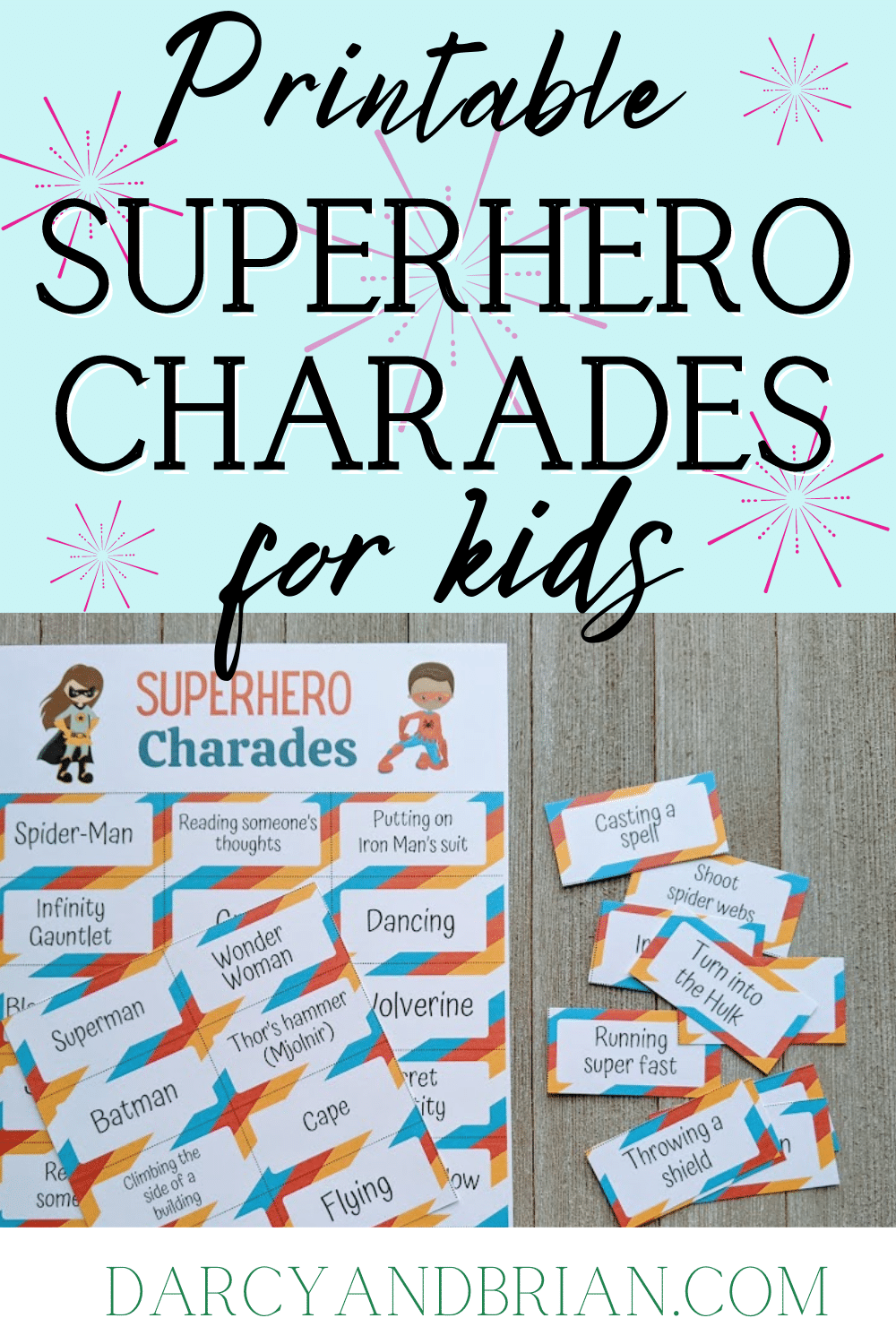 Printable Superhero Themed Charades Game For Kids Charades For Kids