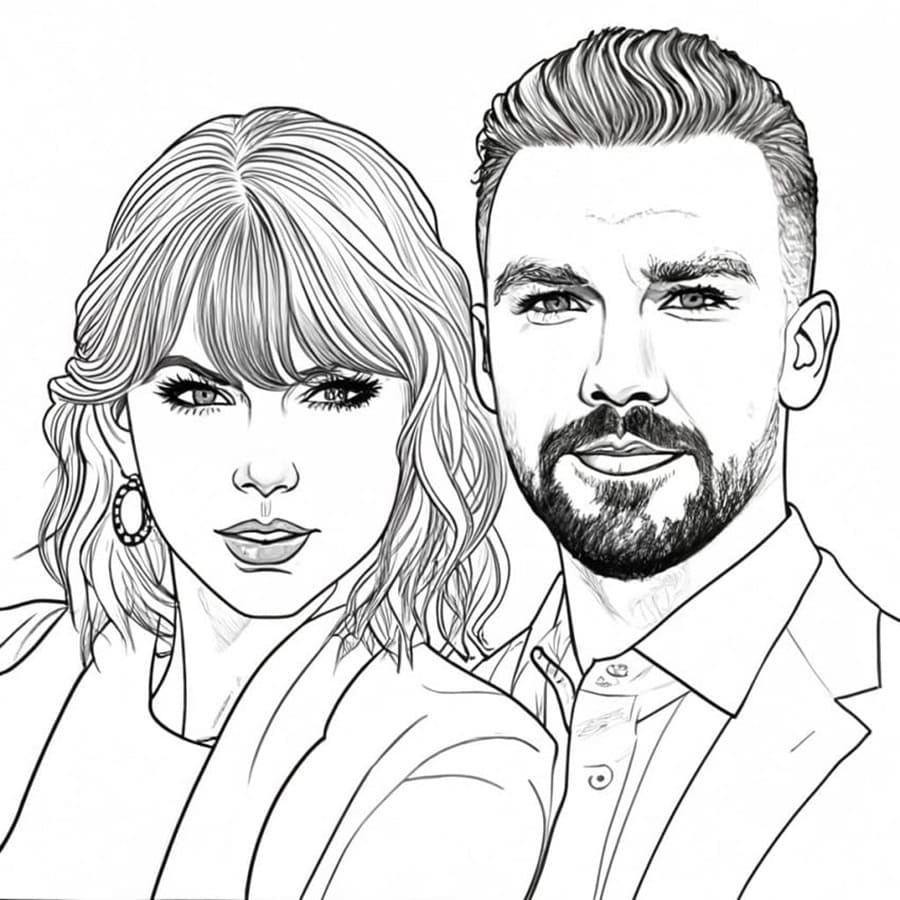 Printable Travis Kelce And Taylor Swift Image Coloring Page Free 