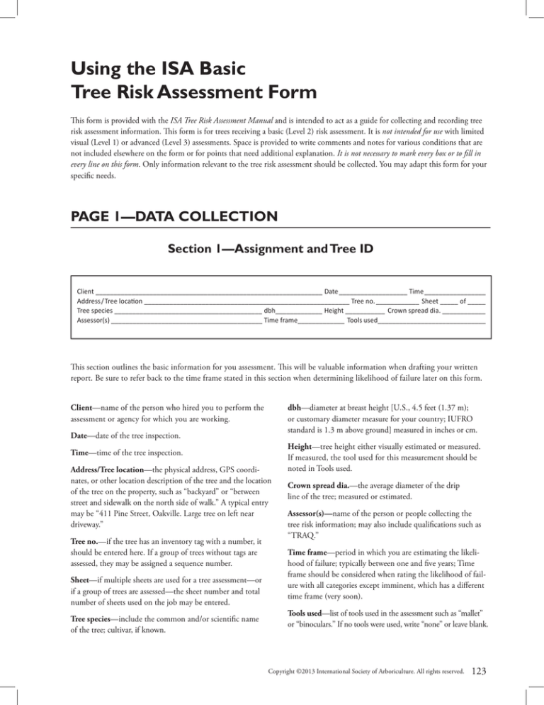 Printable Tree Risk Assessment Form Templates Sample Printables
