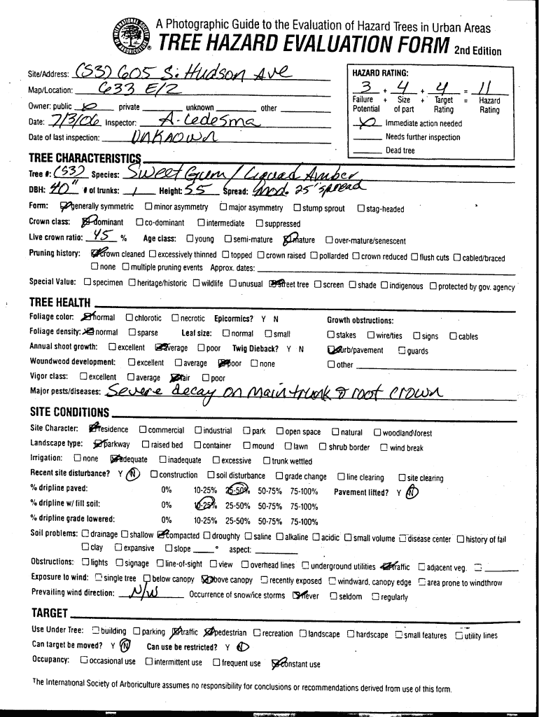 Printable Tree Risk Assessment Form Templates Sample Printables