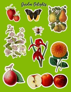 Printable Vintage Garden Stickers 21 Print And Cut Stickers TPT