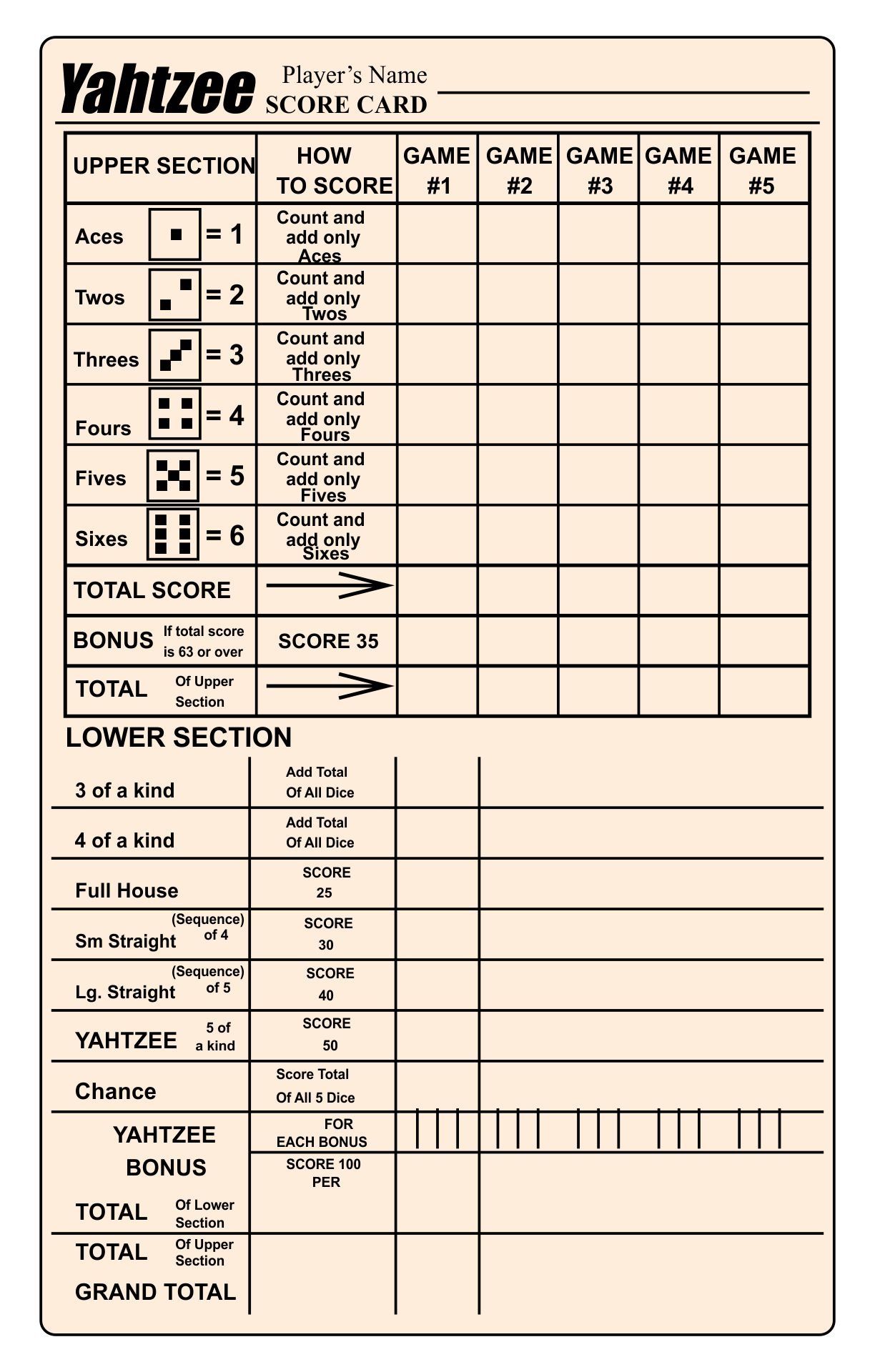 printable yahtzee game sheets