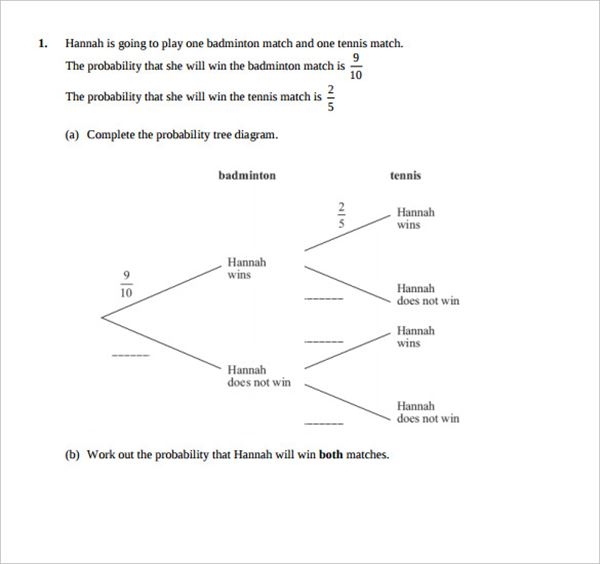 Probability Tree Diagram Worksheet And Answers